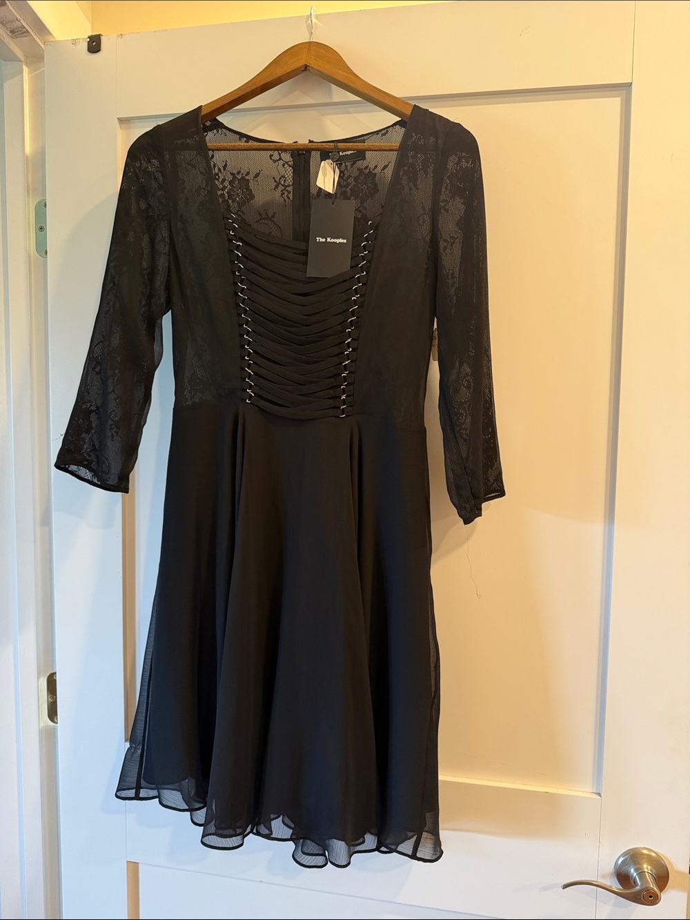 The Kooples Black Lace-Detail Fit & Flare Dress